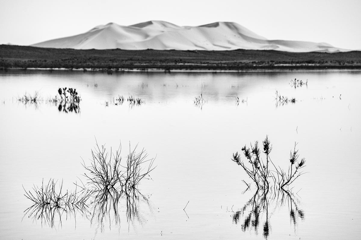 Dunas en lago. Marruecos