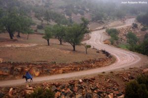 Cabalgando bajo lluvia. Marruecos